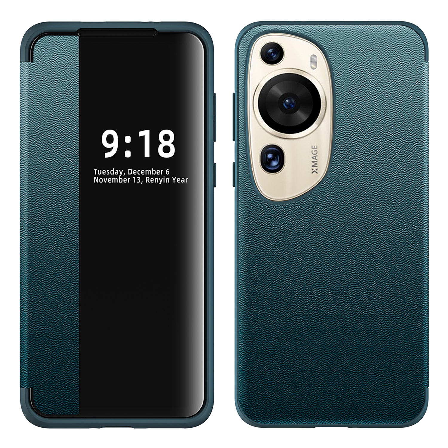 For Huawei P60 Art Phone Case View Window Design Flip Cover Anti-fall PU Leather TPU Acrylic Phone Shell