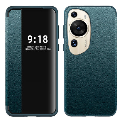 For Huawei P60 Art Phone Case View Window Design Flip Cover Anti-fall PU Leather TPU Acrylic Phone Shell