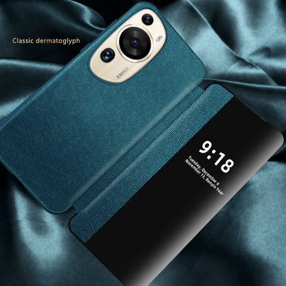 For Huawei P60 Art Phone Case View Window Design Flip Cover Anti-fall PU Leather TPU Acrylic Phone Shell