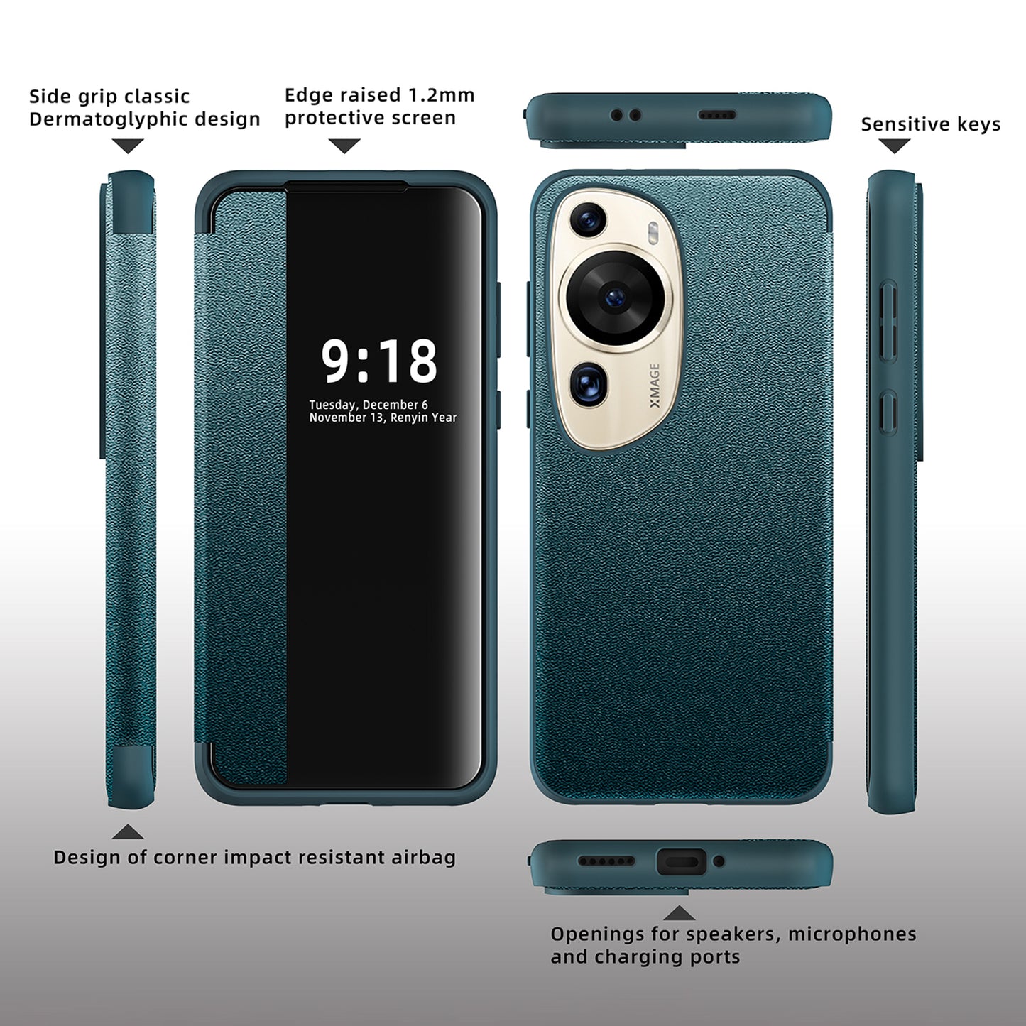 For Huawei P60 Art Phone Case View Window Design Flip Cover Anti-fall PU Leather TPU Acrylic Phone Shell