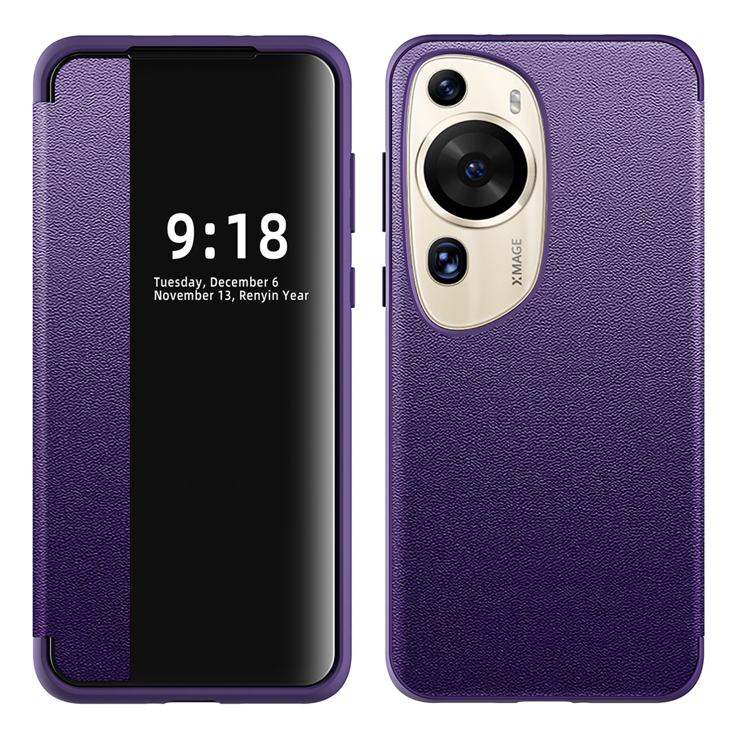 For Huawei P60 Art Phone Case View Window Design Flip Cover Anti-fall PU Leather TPU Acrylic Phone Shell