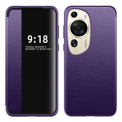 For Huawei P60 Art Phone Case View Window Design Flip Cover Anti-fall PU Leather TPU Acrylic Phone Shell