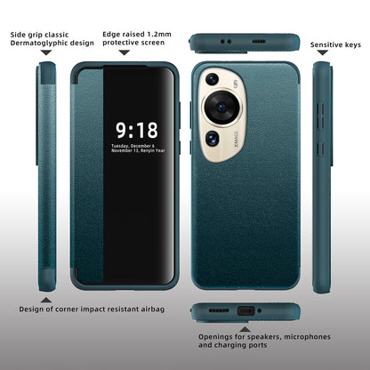 For Huawei P60 Art Phone Case View Window Design Flip Cover Anti-fall PU Leather TPU Acrylic Phone Shell