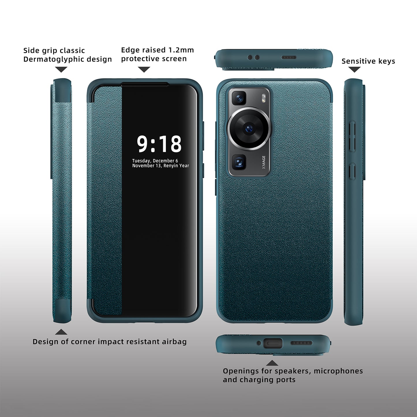 For Huawei P60 Anti-Drop Case View Window PU Leather Flip Cover TPU Acrylic Phone Case