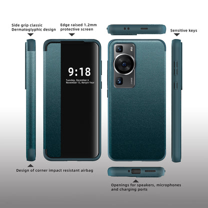 For Huawei P60 Anti-Drop Case View Window PU Leather Flip Cover TPU Acrylic Phone Case
