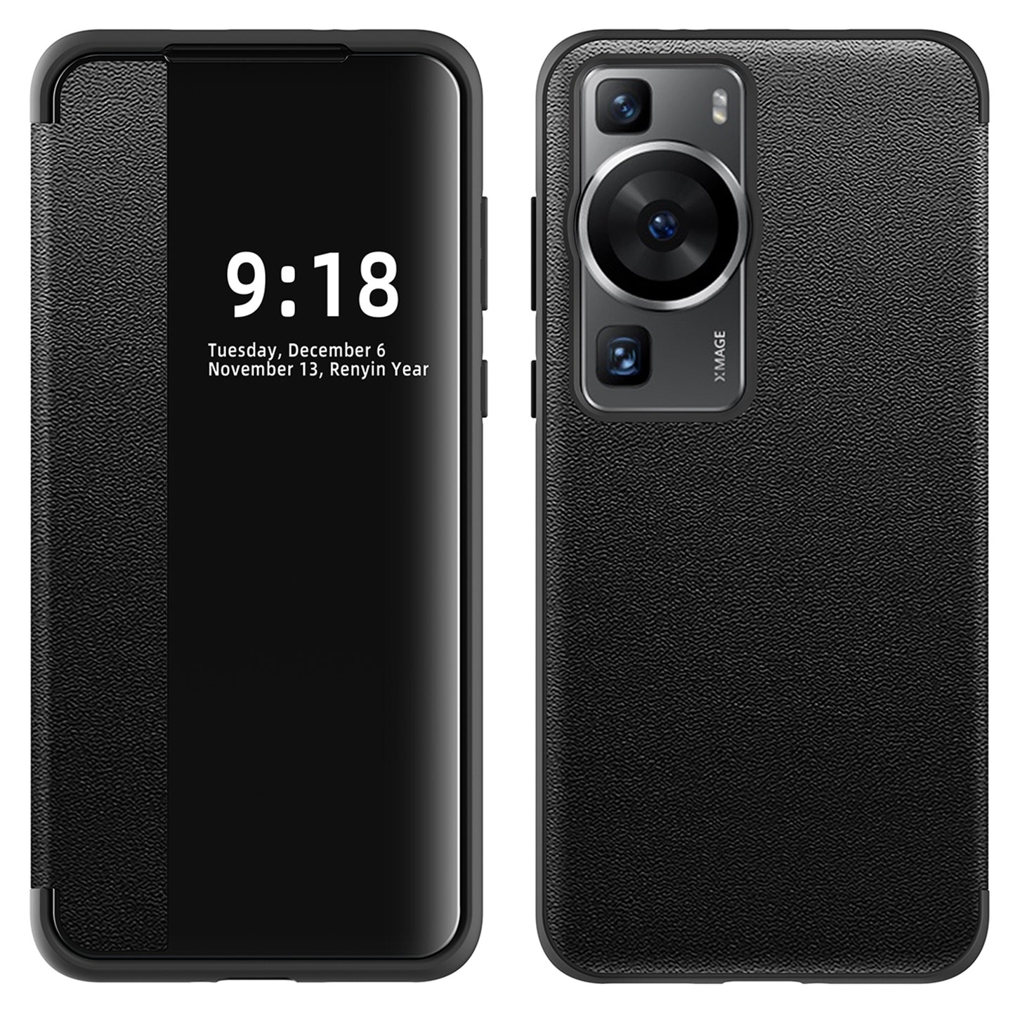 For Huawei P60 Anti-Drop Case View Window PU Leather Flip Cover TPU Acrylic Phone Case