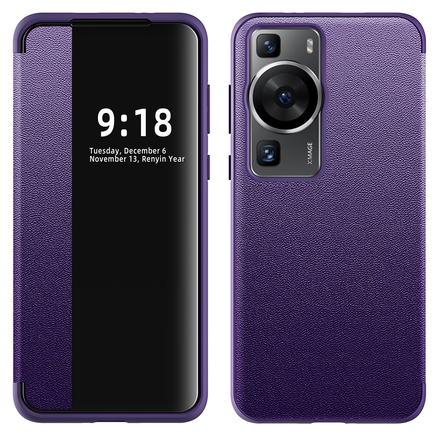 For Huawei P60 Anti-Drop Case View Window PU Leather Flip Cover TPU Acrylic Phone Case