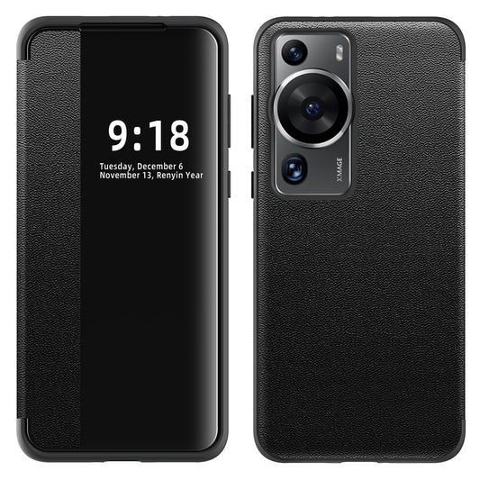 Anti-Fall Phone Case for Huawei P60 Pro View Window Flip Cover PU Leather TPU Acrylic Phone Protector
