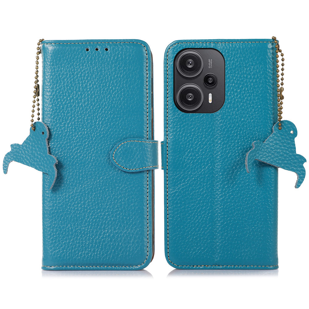 For Xiaomi Redmi Note 12 Turbo / Poco F5 5G RFID Blocking Stand Wallet Phone Case Genuine Cow Leather Phone Cover