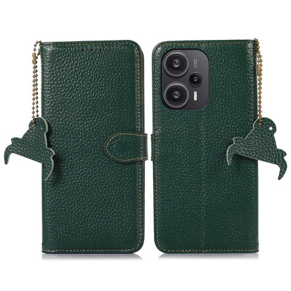 For Xiaomi Redmi Note 12 Turbo / Poco F5 5G RFID Blocking Stand Wallet Phone Case Genuine Cow Leather Phone Cover