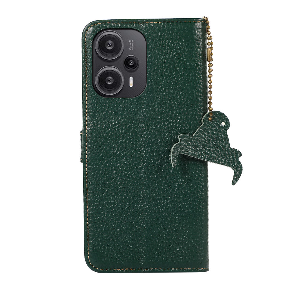 For Xiaomi Redmi Note 12 Turbo / Poco F5 5G RFID Blocking Stand Wallet Phone Case Genuine Cow Leather Phone Cover