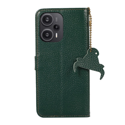 For Xiaomi Redmi Note 12 Turbo / Poco F5 5G RFID Blocking Stand Wallet Phone Case Genuine Cow Leather Phone Cover