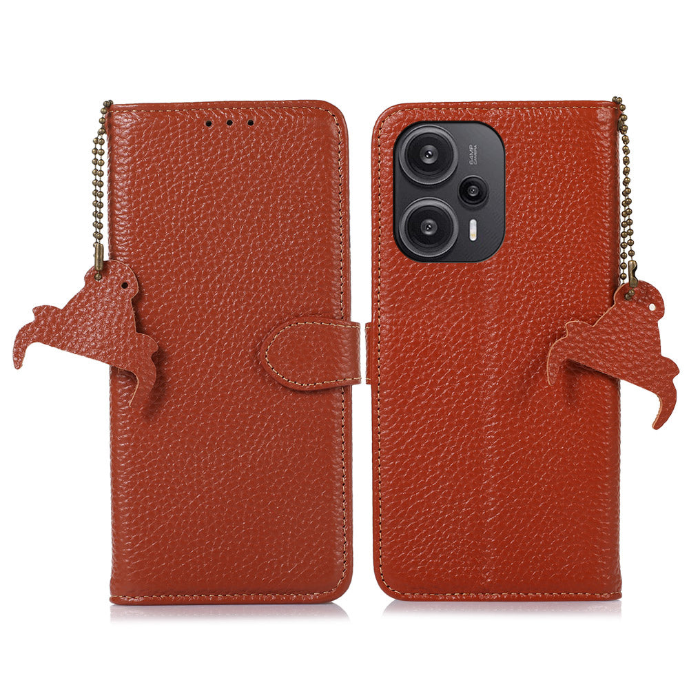 For Xiaomi Redmi Note 12 Turbo / Poco F5 5G RFID Blocking Stand Wallet Phone Case Genuine Cow Leather Phone Cover