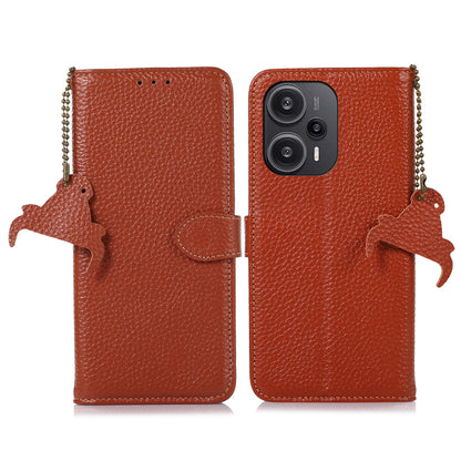 For Xiaomi Redmi Note 12 Turbo / Poco F5 5G RFID Blocking Stand Wallet Phone Case Genuine Cow Leather Phone Cover