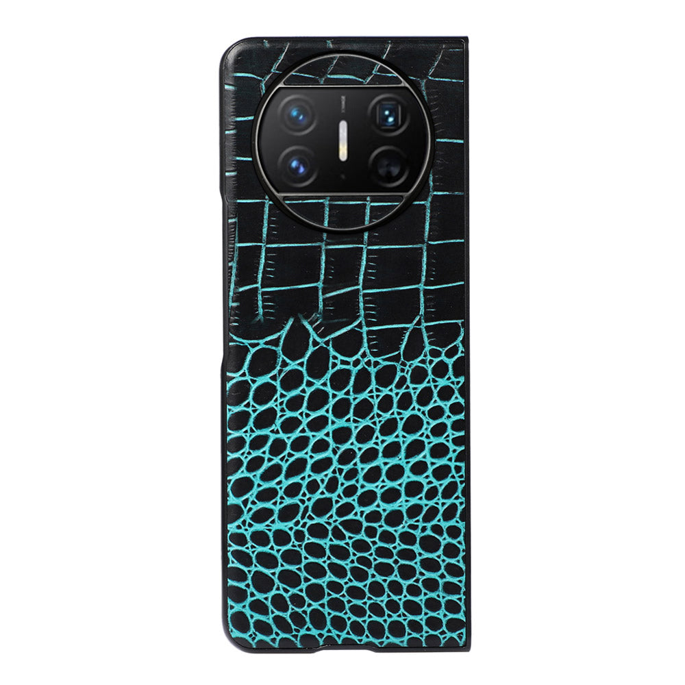 For Huawei Mate X3 5G Folding Phone Case Crocodile Texture Genuine Cowhide Leather Coated PC Cover