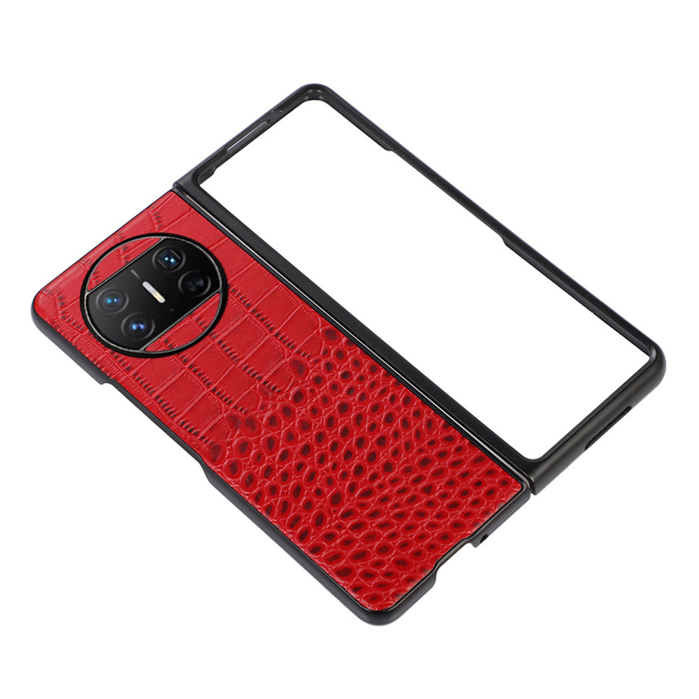 For Huawei Mate X3 5G Folding Phone Case Crocodile Texture Genuine Cowhide Leather Coated PC Cover
