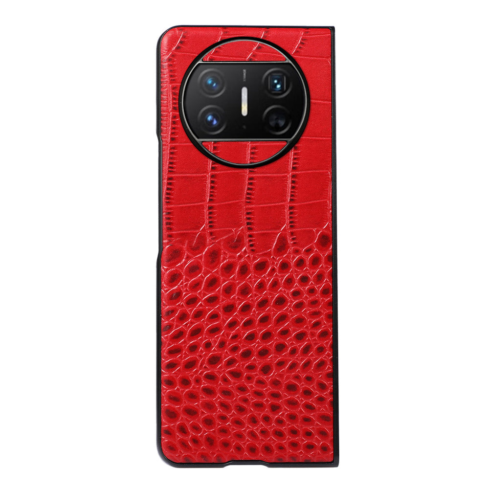 For Huawei Mate X3 5G Folding Phone Case Crocodile Texture Genuine Cowhide Leather Coated PC Cover