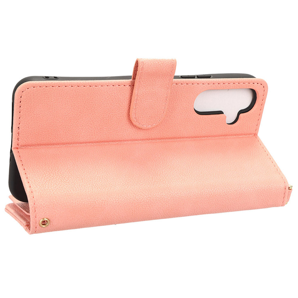 For Samsung Galaxy A34 5G Zipper Pocket Phone Wallet Case Cellphone Cover with 2 Straps