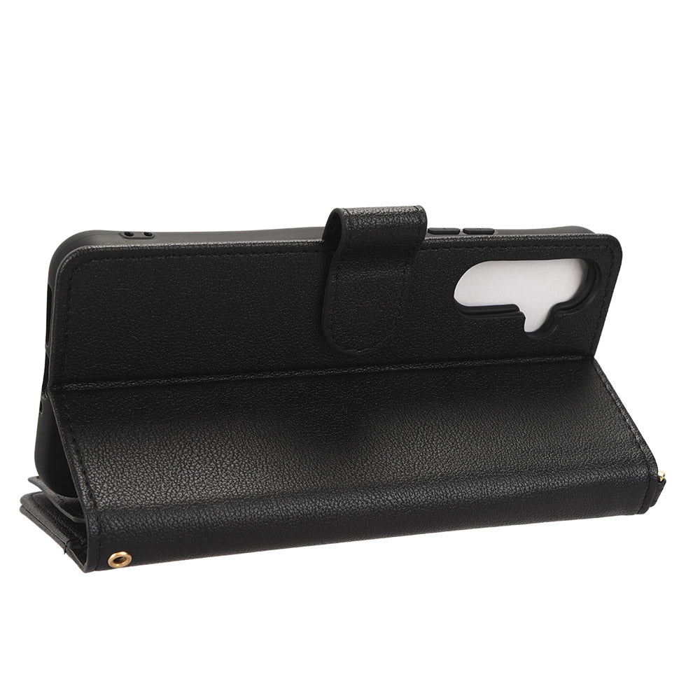 For Samsung Galaxy A34 5G Zipper Pocket Phone Wallet Case Cellphone Cover with 2 Straps