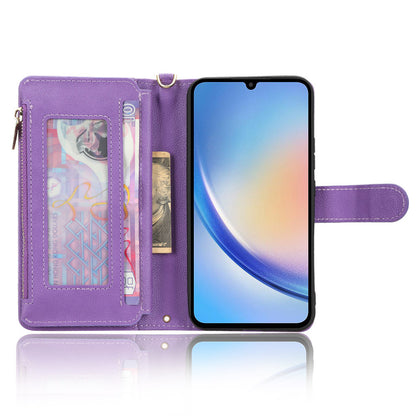 For Samsung Galaxy A34 5G Zipper Pocket Phone Wallet Case Cellphone Cover with 2 Straps