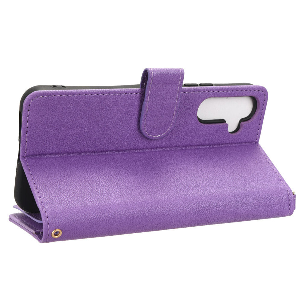 For Samsung Galaxy A34 5G Zipper Pocket Phone Wallet Case Cellphone Cover with 2 Straps