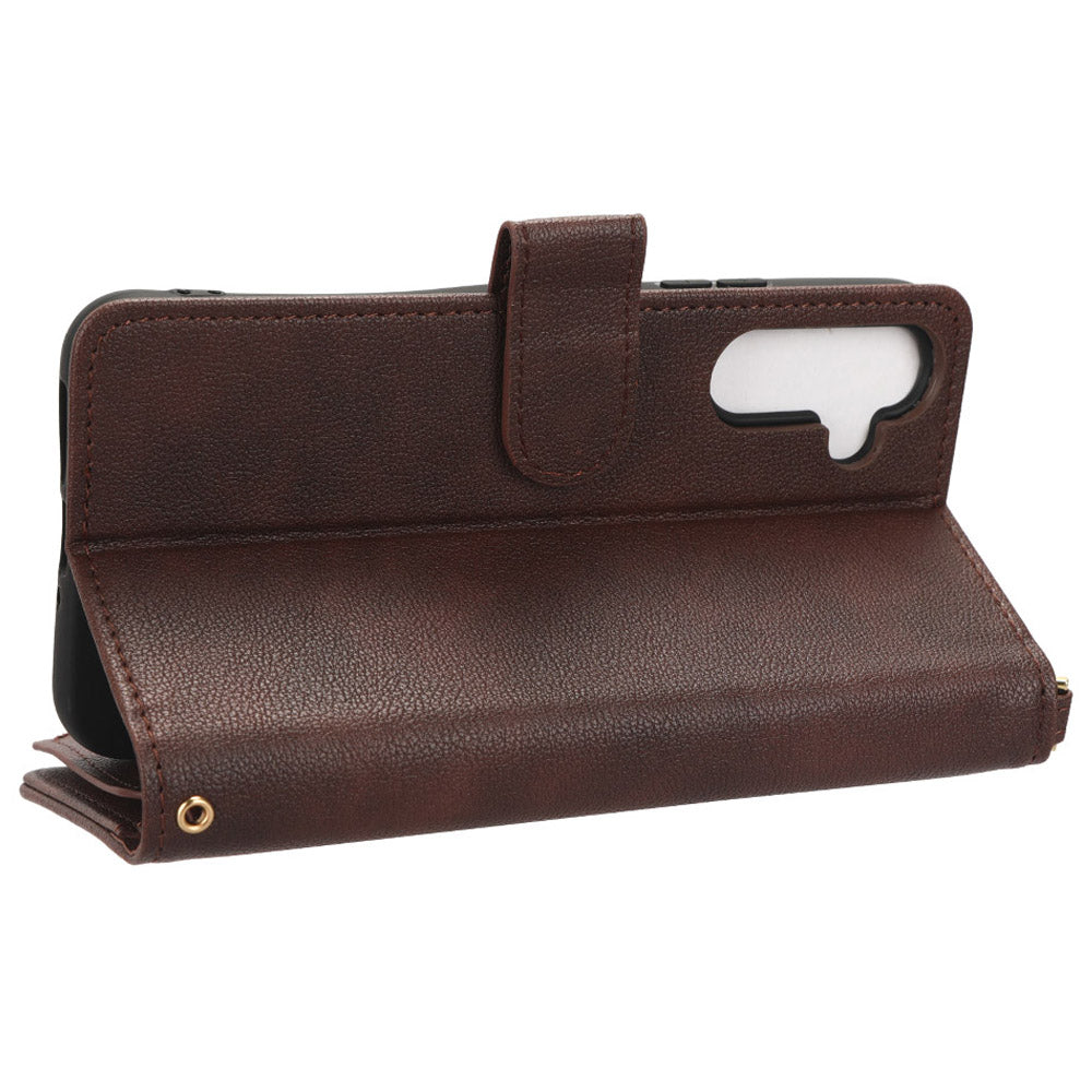 For Samsung Galaxy A34 5G Zipper Pocket Phone Wallet Case Cellphone Cover with 2 Straps