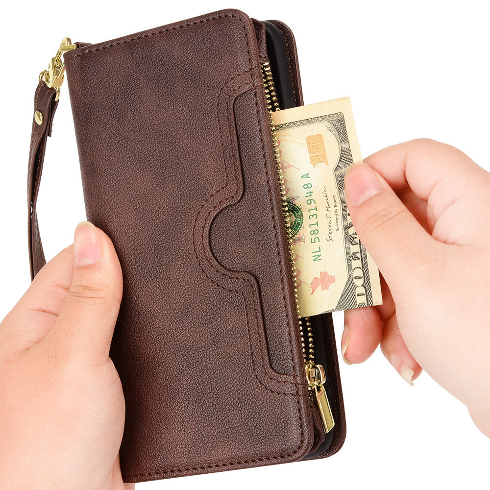 For Samsung Galaxy A34 5G Zipper Pocket Phone Wallet Case Cellphone Cover with 2 Straps