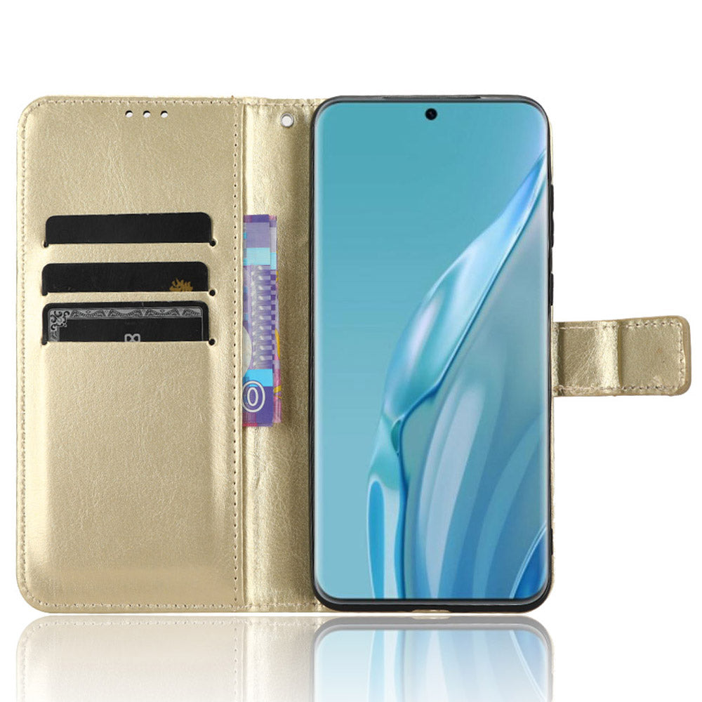 For P60 Art Shockproof Wallet Phone Case Crazy Horse Texture PU Leather Folio Flip Cover