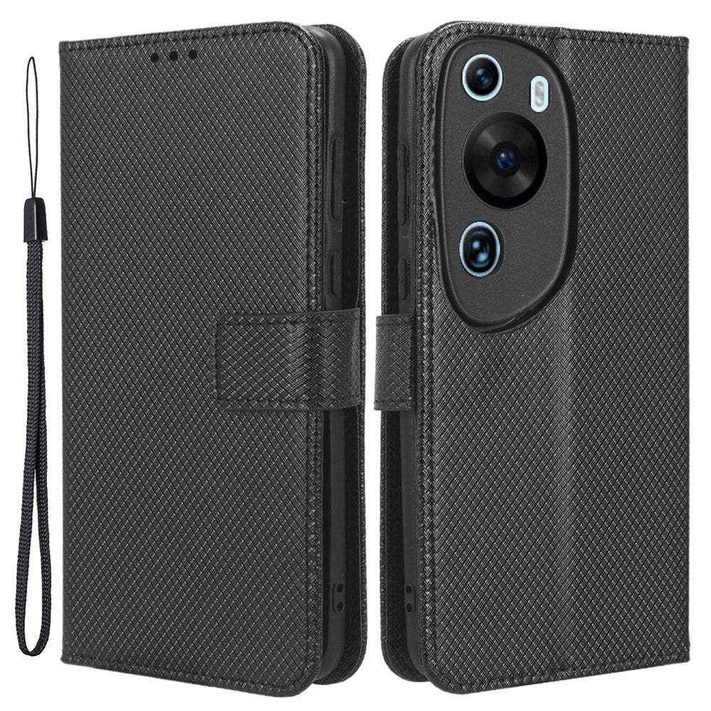 PU Leather Flip Case for Huawei P60 Art Protective Cover Diamond Texture Anti-Drop Wallet Phone Case