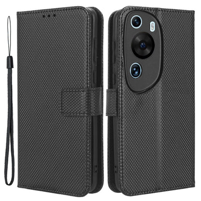 PU Leather Flip Case for Huawei P60 Art Protective Cover Diamond Texture Anti-Drop Wallet Phone Case