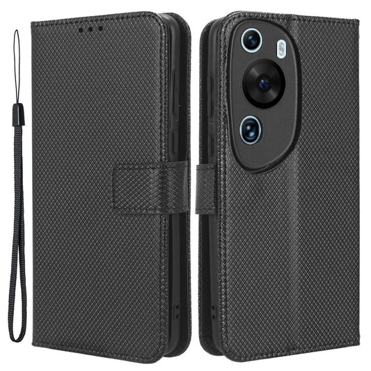 PU Leather Flip Case for Huawei P60 Art Protective Cover Diamond Texture Anti-Drop Wallet Phone Case