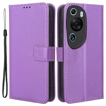 PU Leather Flip Case for Huawei P60 Art Protective Cover Diamond Texture Anti-Drop Wallet Phone Case