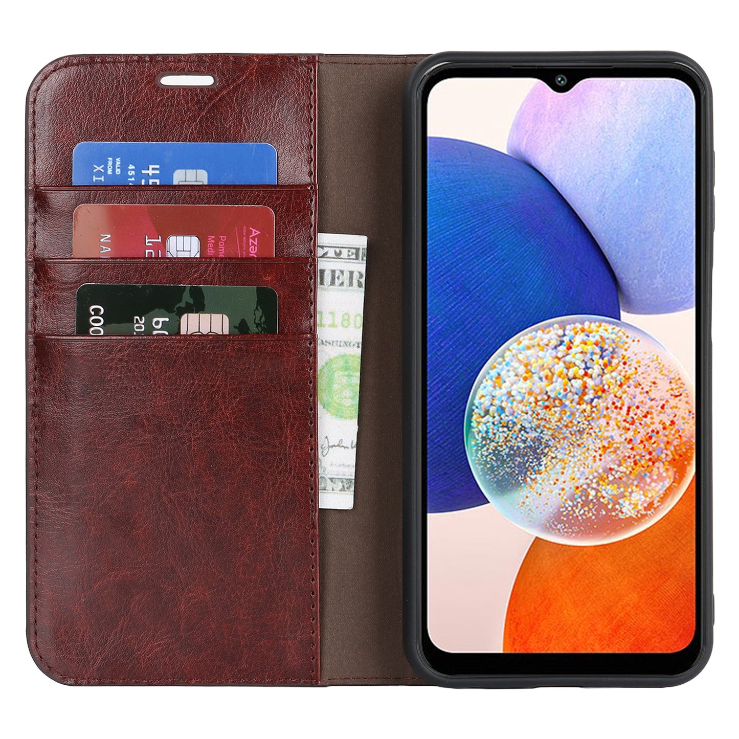 Genuine Cow Leather Phone Cover for Samsung Galaxy A24 4G Crazy Horse Texture Anti-drop Phone Case with Wallet