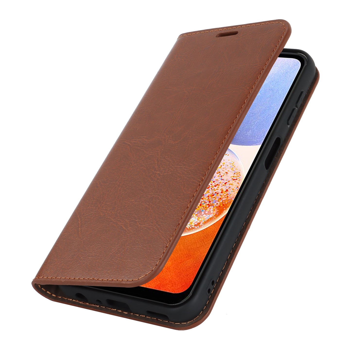Genuine Cow Leather Phone Cover for Samsung Galaxy A24 4G Crazy Horse Texture Anti-drop Phone Case with Wallet