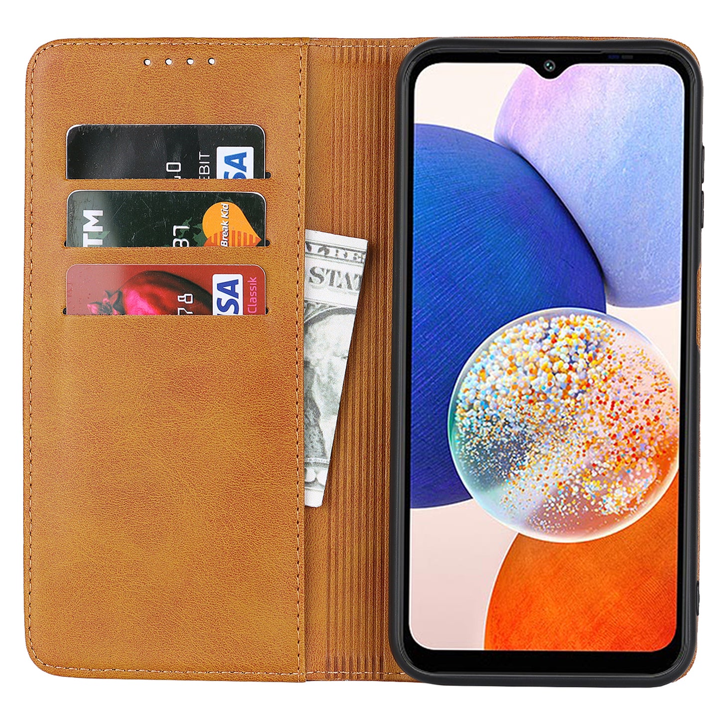 For Samsung Galaxy A14 5G PU Leather Phone Case Calf Texture Stand Wallet Flip Folio Cover
