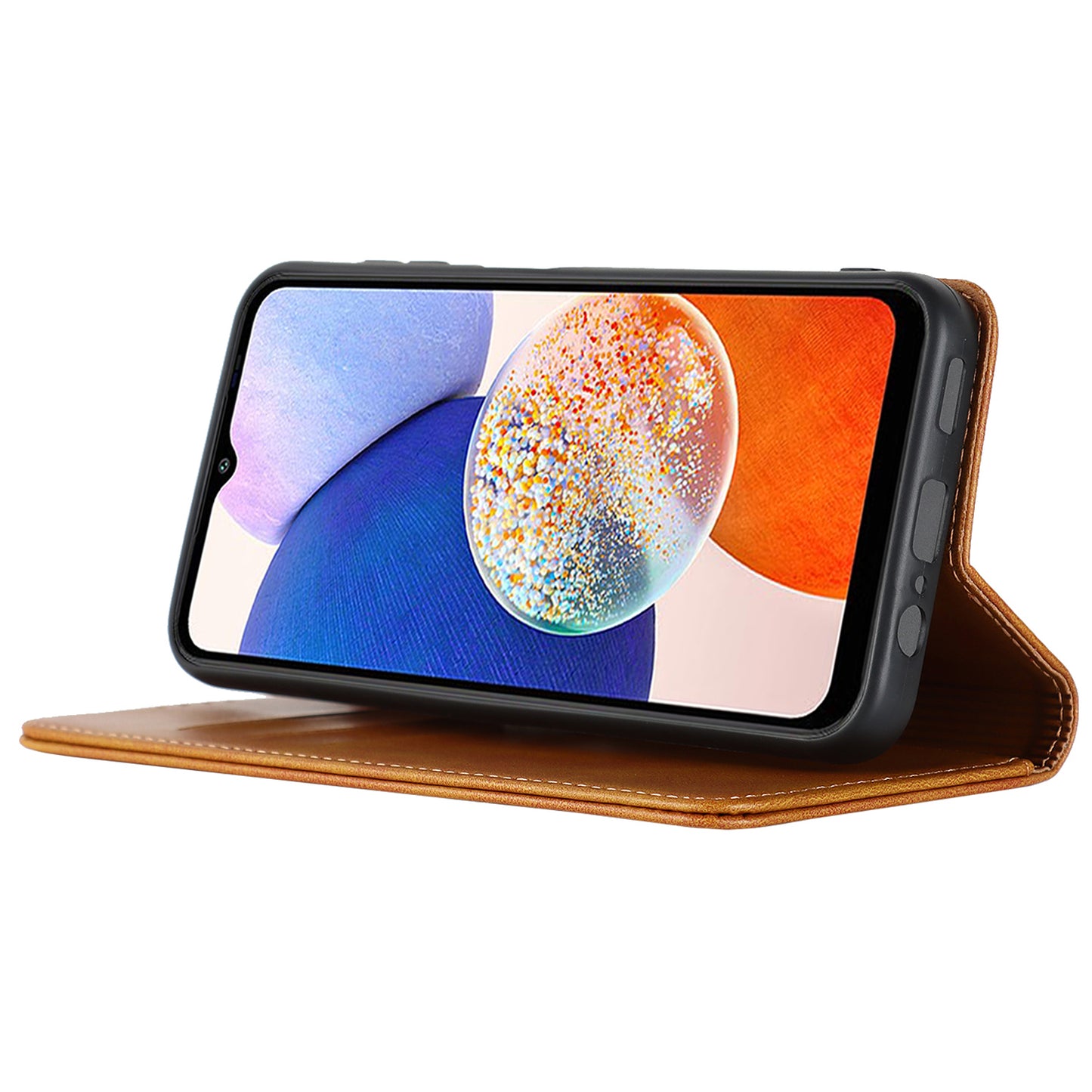 For Samsung Galaxy A14 5G PU Leather Phone Case Calf Texture Stand Wallet Flip Folio Cover