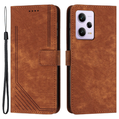 For Xiaomi Redmi Note 12 Pro+ 5G / Note 12 Explorer 5G Skin-touch Phone Case Lines Imprinted Leather Wallet Stand Phone Cover