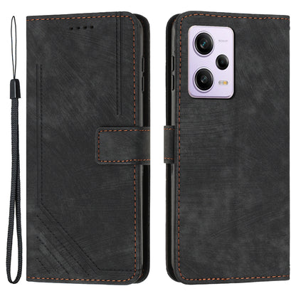 For Xiaomi Redmi Note 12 Pro+ 5G / Note 12 Explorer 5G Skin-touch Phone Case Lines Imprinted Leather Wallet Stand Phone Cover