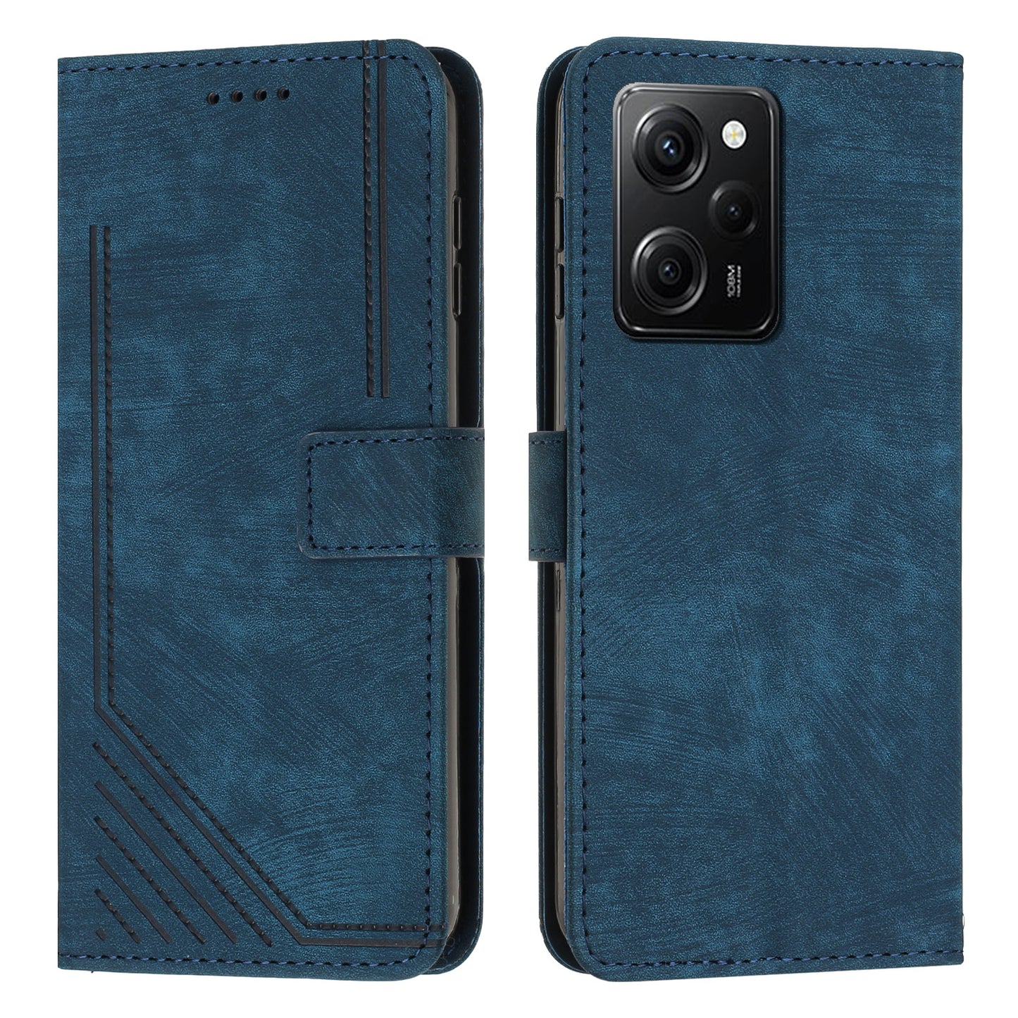 Leather Phone Case For Xiaomi Poco X5 Pro 5G / Redmi Note 12 Pro Speed 5G / Note 12 Pro 5G , Lines Imprinted Wallet Stand Cover