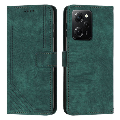 Leather Phone Case For Xiaomi Poco X5 Pro 5G / Redmi Note 12 Pro Speed 5G / Note 12 Pro 5G , Lines Imprinted Wallet Stand Cover
