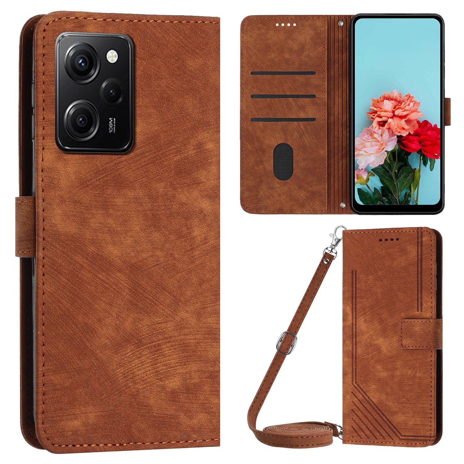 Leather Phone Case For Xiaomi Poco X5 Pro 5G / Redmi Note 12 Pro Speed 5G / Note 12 Pro 5G , Lines Imprinted Wallet Stand Cover
