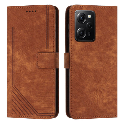 Leather Phone Case For Xiaomi Poco X5 Pro 5G / Redmi Note 12 Pro Speed 5G / Note 12 Pro 5G , Lines Imprinted Wallet Stand Cover