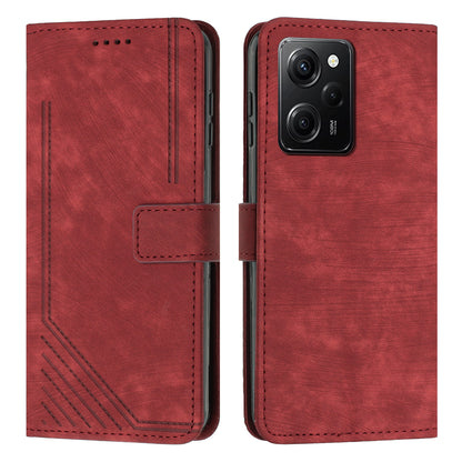 Leather Phone Case For Xiaomi Poco X5 Pro 5G / Redmi Note 12 Pro Speed 5G / Note 12 Pro 5G , Lines Imprinted Wallet Stand Cover