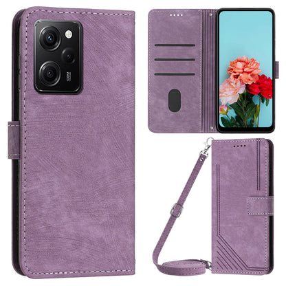 Leather Phone Case For Xiaomi Poco X5 Pro 5G / Redmi Note 12 Pro Speed 5G / Note 12 Pro 5G , Lines Imprinted Wallet Stand Cover