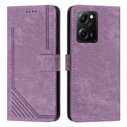 Leather Phone Case For Xiaomi Poco X5 Pro 5G / Redmi Note 12 Pro Speed 5G / Note 12 Pro 5G , Lines Imprinted Wallet Stand Cover