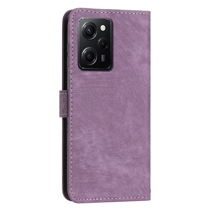 Leather Phone Case For Xiaomi Poco X5 Pro 5G / Redmi Note 12 Pro Speed 5G / Note 12 Pro 5G , Lines Imprinted Wallet Stand Cover