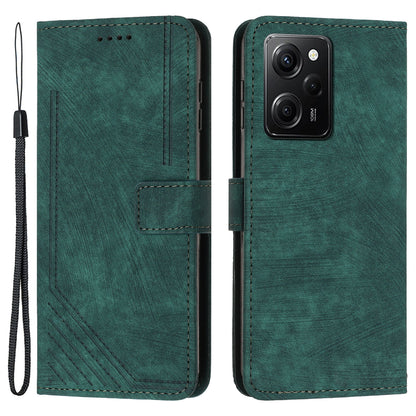 Folio Phone Wallet Case for Xiaomi Redmi Note 12 Pro Speed 5G / Note 12 Pro 5G / Poco X5 Pro 5G , Lines Imprinted Leather Stand Phone Cover