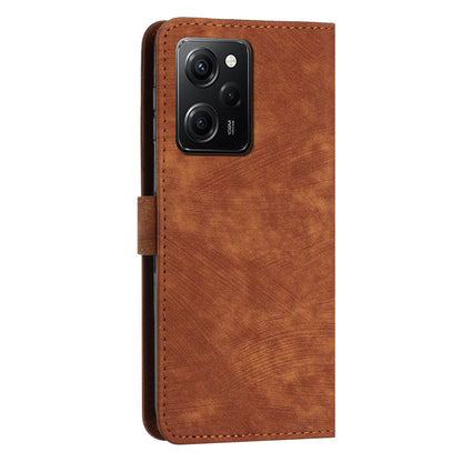 Folio Phone Wallet Case for Xiaomi Redmi Note 12 Pro Speed 5G / Note 12 Pro 5G / Poco X5 Pro 5G , Lines Imprinted Leather Stand Phone Cover