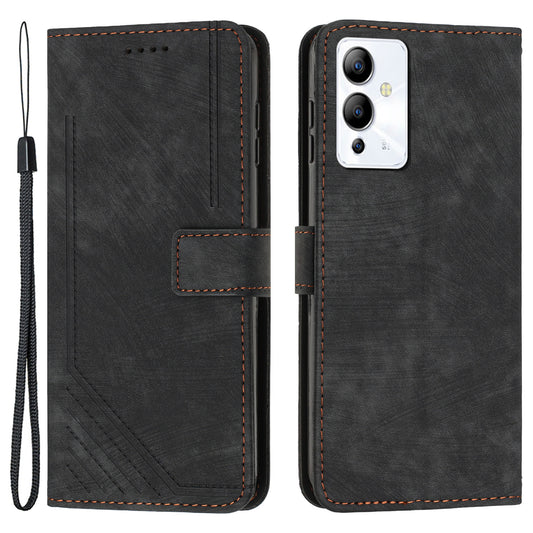 For Infinix Note 12 5G / Note 12 Pro 5G PU Leather Skin-touch Phone Case Lines Imprinted Wallet Cover Stand