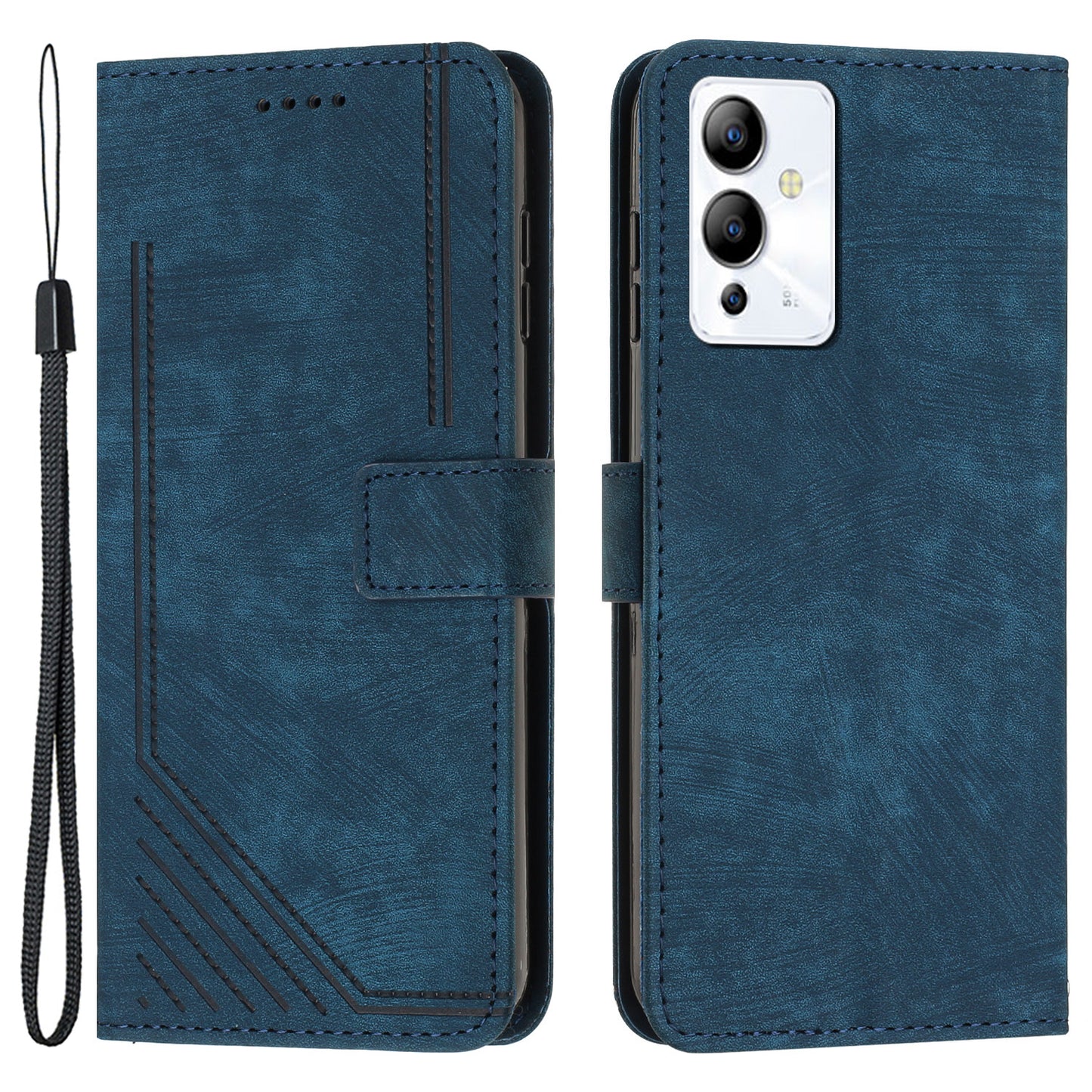 For Infinix Note 12 5G / Note 12 Pro 5G PU Leather Skin-touch Phone Case Lines Imprinted Wallet Cover Stand